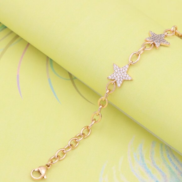 "Rose Gold Plated Star Charm Bracelet with Adjustable Chain, XPBL0915 - Picture 3 of 13